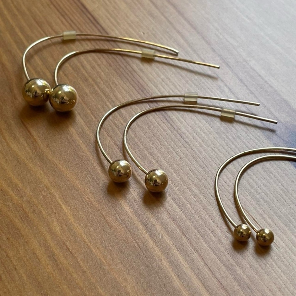 Gold Minimalist Curved Wire Threader Earrings with Bead Accents